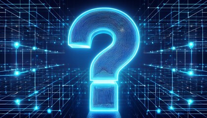 glowing blue large question mark digital network design abstract concept symbolizes inquiry problem solving technology innovation digital future