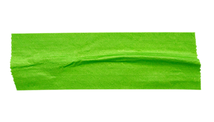 Bright green masking tape strip with torn edges against a black background