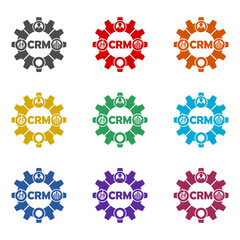CRM, customer relationship management icon isolated on white background. Set icons colorful