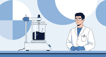 Scientist conducting an experiment with a mixer, emphasizing innovation and scientific exploration
