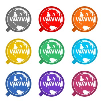 Domain Name Registration Globe icon isolated on white background. Set icons colorful