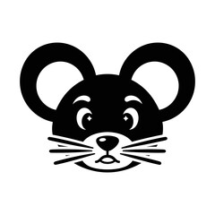 Simple Black and White Mouse Head Cartoon Mascot Vector Graphic Design