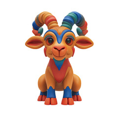 Cartoon Goat with Colorful Horns and Details Isolated on Black.