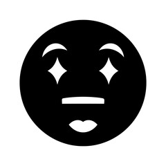Monochrome Face Icon with Sparkling Eyes and White Mouth