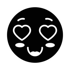 Monochrome Love Emoji Vector Icon with Heart Eyes