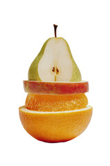 Stacked fruit slices, pear, apple, orange