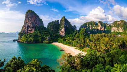 Obraz premium Long tail boats on beach, thailand 1