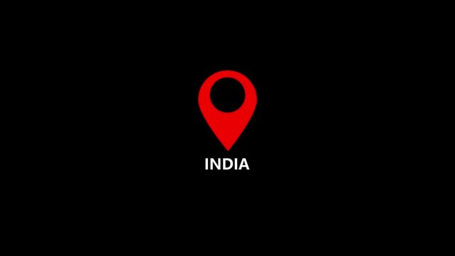 India map label with location pin symbol. India name with location icon animation .