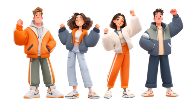 Cheerful Group of Young Friends in Stylish Casual Wear