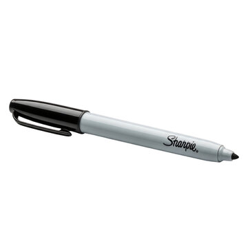Black Sharpie marker with white barrel isolated on a transparent background