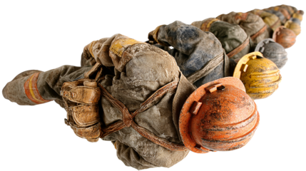 Workers' Safety Gear with Used Helmets and Clothing for Construction