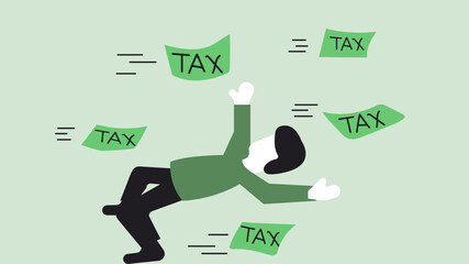 Dodging tax words, conceptual illustration of tax reduction illustration