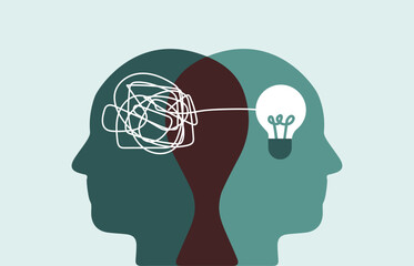 Tangled thought turned into idea, complexity to progress illustration