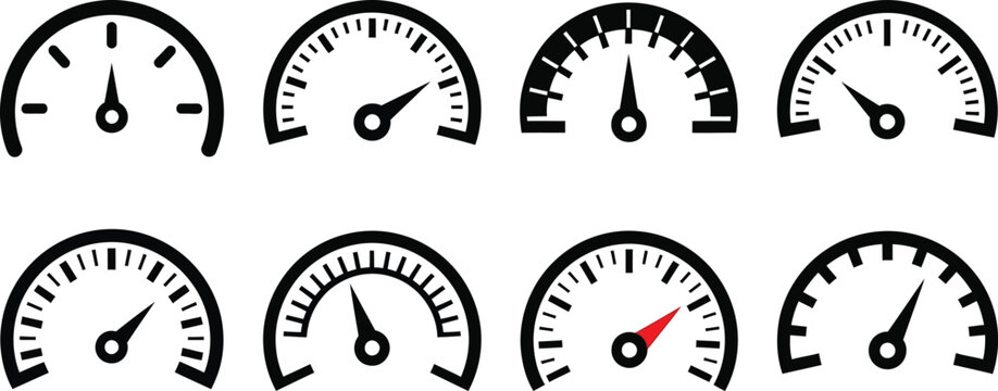 Black Speedometer Set with Transparent Background, Gauge Collection, Measurement Dials