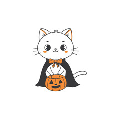 create a vector style simple  ehallowen Minnine  cat white beckground .

