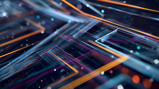 Abstract geometric patterns and light trails in modern tech aesthetic. - Powered by Adobe