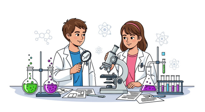 Enthusiastic young scientists conducting experiments in a laboratory setting with advanced