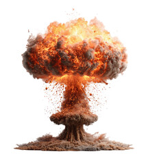 Massive nuclear explosion, mushroom cloud rising from a fiery base