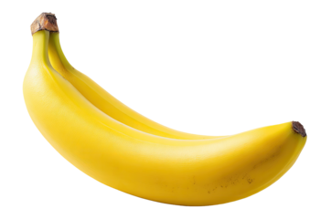 Single ripe banana, yellow, smooth skin, curved, isolated