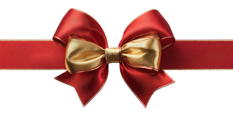 Red and gold gift bow on ribbon
