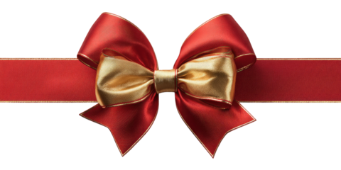 Red and gold gift bow on ribbon