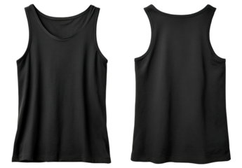 Front and back view of a plain black tank top (1)