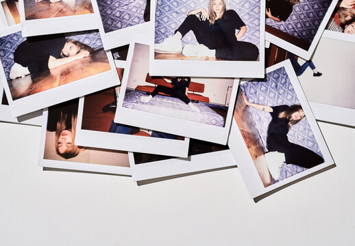 Mockup of collection of blank wide polaroids scattered