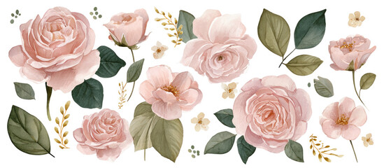 Delicate pink roses with greenery and subtle gold accents