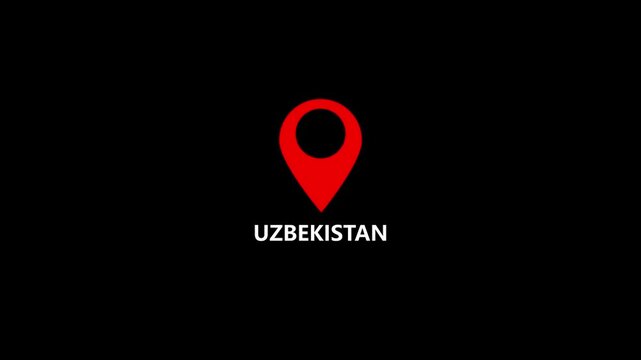 Uzbekistan map label with location pin symbol. Uzbekistan name with location icon animation .