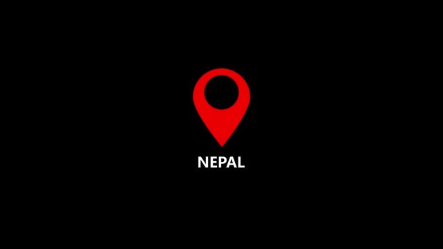 Nepal map label with location pin symbol. Nepal name with location icon animation .