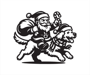 Fototapeta premium Santa Riding a Dog – Christmas Vector Illustration