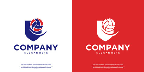 logo emblem with a volleyball concept, minimalist style, professional players, graphic design template.