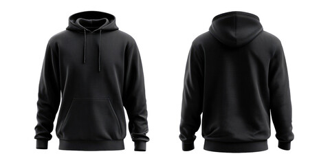 Front and back view of a dark gray hoodie.  Features a classic design with a drawstring hood and long sleeves