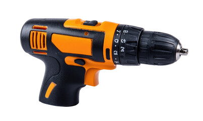 Orange and black cordless drill in profile