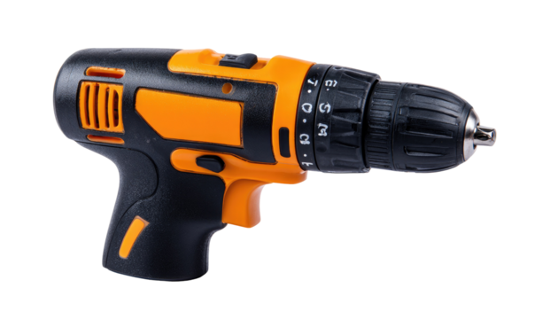 Orange and black cordless drill in profile