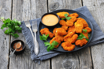 breaded chicken breast chunks with dipping sauce