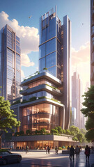 Modern buildings in the city architectural 3d rendering 
