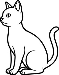 Cad drawing flat vector illustration, cat line art design, minimalist feline sketch, animal outline template, decorative pet artwork, black graphic