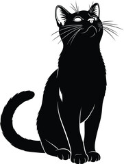 Cad drawing flat vector illustration, cat silhouette design, feline line art sketch, animal graphic template, decorative black outline artwork, minimalist pet design