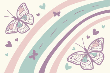 Vector art of cute butterflies and rainbow illustration