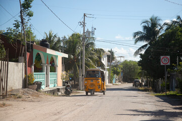 El Cuyo, Mexico; December 1st 2024: Streets and rural summer and tropical  atmosphere of a fishing village on Mexico's Yucatan Peninsula.