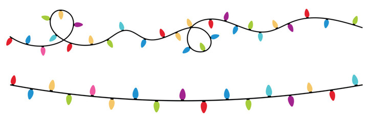 Colorful Christmas String Lights Vector Set – Festive Decorative Fairy Light
 Garland for Holiday Cards, Banners and Posters
