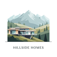 Modern Hillside Home Architecture Vector Design