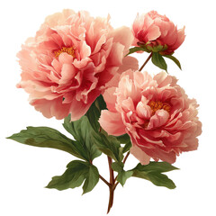 Delicate pink peonies in a close-up botanical illustration