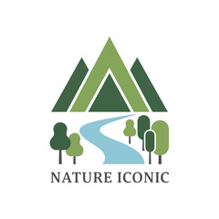 Green Mountain Nature Landscape Logo Vector