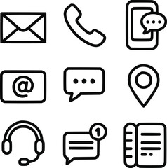 PrintEssential Contact & Communication Outline Icons Mail, Call, Chat, and Location Symbols