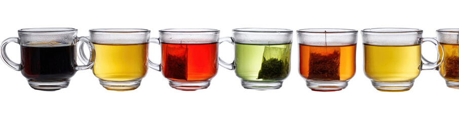 Variety of tea in small glass cups