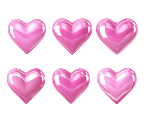 Six glossy, vibrant pink hearts arranged in a grid