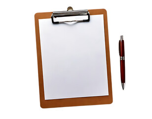 Clipboard with Blank White Paper and Red Pen empty