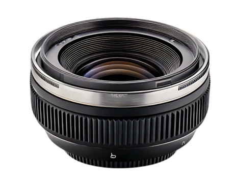 Close-up of a Camera Lens with Silver and Black Details